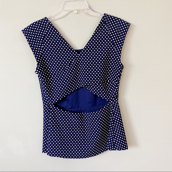 ❤️HP❤️ BANANA REPUBLIC navy dot peplum cutout top8 - Picture 4 of 8